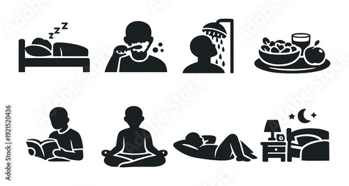 Person performing morning routine with hygiene, food and rest