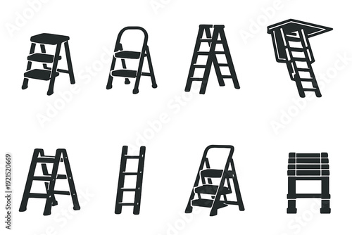 Various ladder and step stool icons on dark gray background