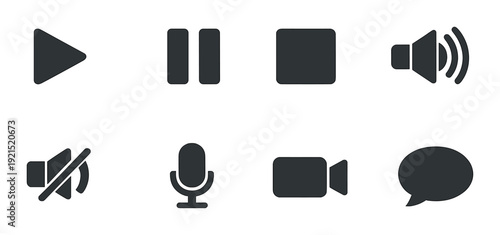 Media control icons including play pause stop and volume symbols