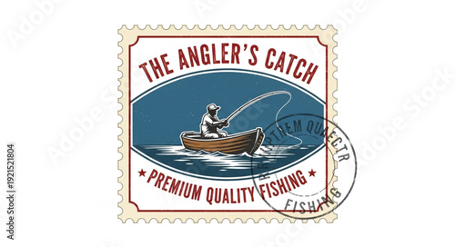 Vintage Fishing Label with Angler.