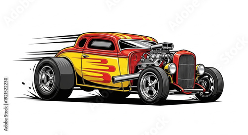 Vintage Hot Rod Car Illustration.