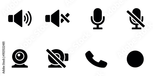Audio and video communication icons arranged on dark background