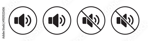 Circular audio volume control icons with mute and speaker symbols for multimedia interface navigation design