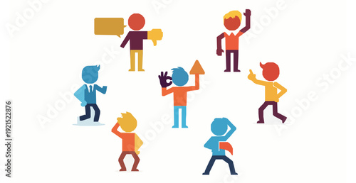 Colorful Stickman Reaction Gestures Collection with Like and Dislike Vector Illustration