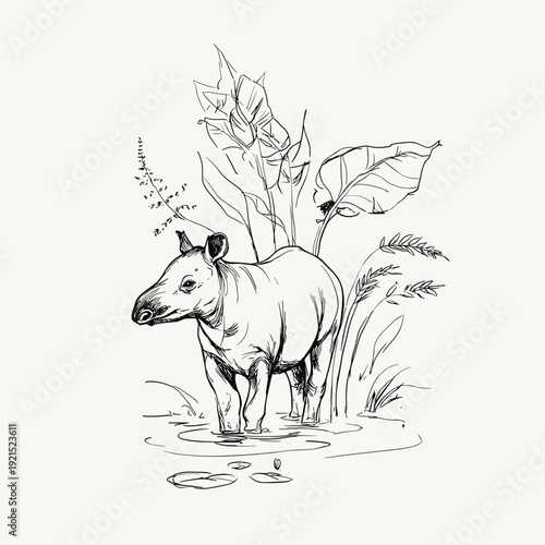 Calm Tapir in Minimal Jungle Water
