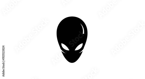 Minimalist Alien Face Illustration with Black Icon on White Background