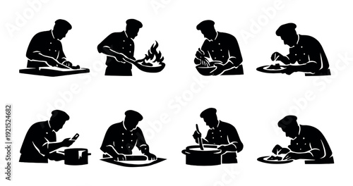 Chefs silhouettes engaged in kitchen preparation activities