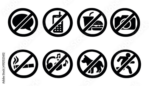 Prohibition symbols indicating restricted activities on dark panel