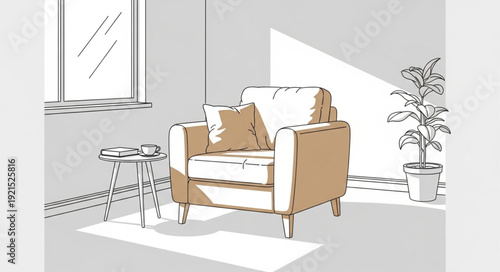 Cozy armchair in a minimalist room with natural light.