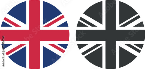 Union Jack Vector: UK Flag in Color and Monochrome Circular Icons