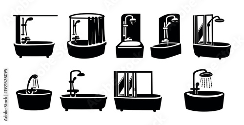 Bathroom bathtub and shower silhouettes displayed on dark panel