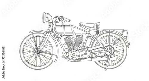 Vintage Motorcycle Line Art Illustration.