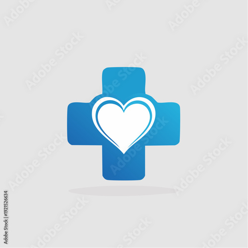 Blue Cross Symbol with Heart Icon for Health and Care Services