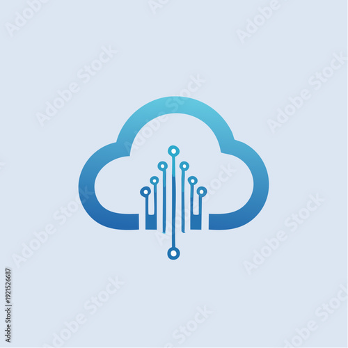 Cloud Computing and Digital Technology Icon with Circuit Board Lines