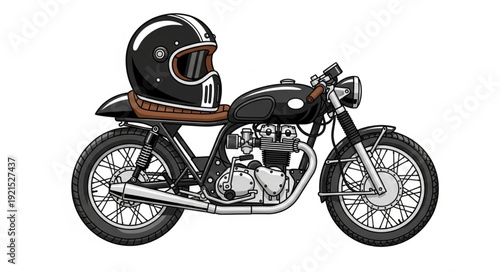 Vintage Motorcycle with Black Helmet.