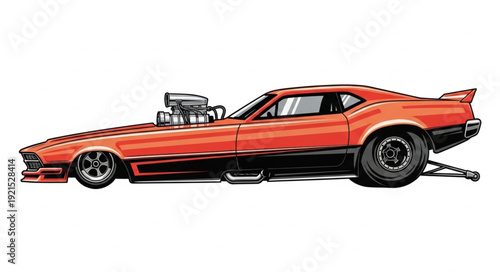Vintage Orange Muscle Car Illustration.