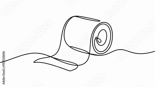continuous line drawing of toilet tissue.one line drawing of toilet tissue roll. vector illustration of single line of tissue hanging in bathroom. isolated white background.