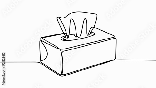 Minimalist One-Line Drawing of Tissue Box on Light Background, Tissue box continuous one line drawing, Single line drawing illustration of Tissue box icon. Blank tissue box mockup concept vector art.