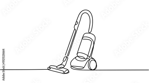 Abstract Vertical Vacuum Cleaner, continuous single one line art hand drawing sketch logo. one line Icon drawing