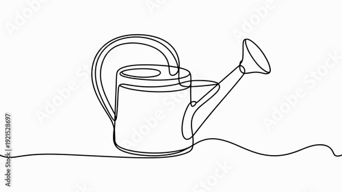 Watering Can for the Garden Single Line Drawing with Editable Stroke, Continuous one line drawing water the plants to maintain a good environment. World environment day concept. Single line draw.pro