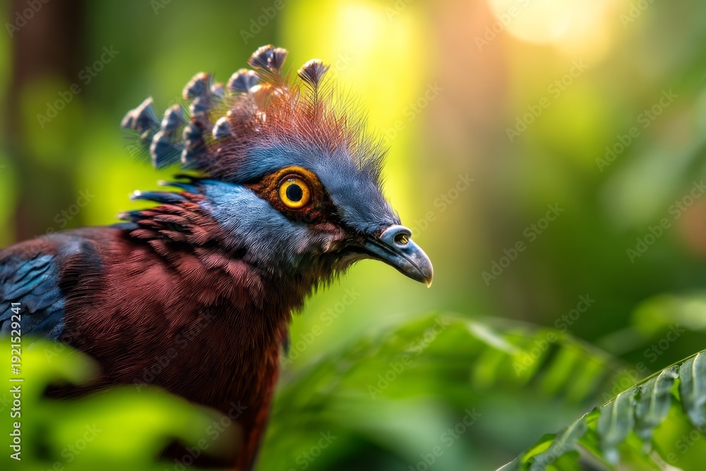 Fototapeta premium Stunning Portrait of a Victoria Crowned Pigeon with Vibrant Feathers in Nature