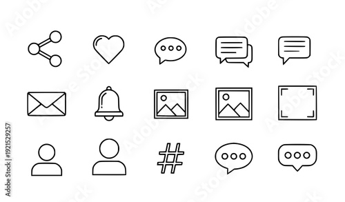 Social Media Line Icon Set Minimal Outline Web Communication Symbols Vector