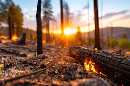 Wallpaper Mural Charred Remains of a Forest Aftermath of a Wildfire at Sunset with Glowing Embers Torontodigital.ca
