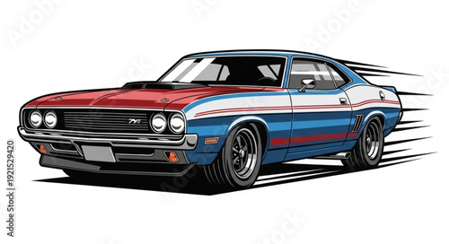 Vintage Muscle Car Racing Illustration.