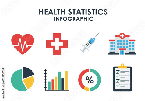 Health Statistics Infographic with Medical Icons and Charts for Data Visualization