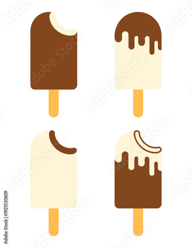 Flat ice cream bars with chocolate and vanilla flavors sticks popsicle