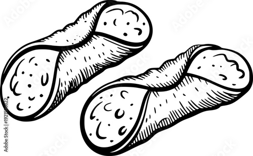 Hand drawn black and white cannoli pastries with cream filling pastry italian