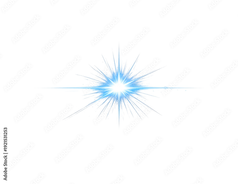 Obraz premium Blue Light Burst Star with Radiant Glow Effect Isolated on Transparent Background, Shining Energy Flash PNG Element