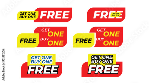 Buy One Get One Free Sale Tags and Promotional Discount Stickers Set