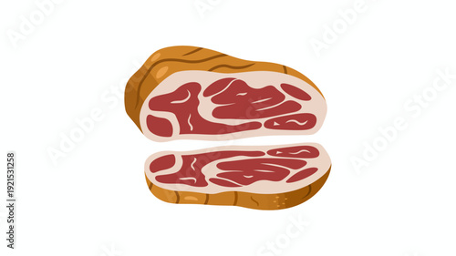 Raw pork ham cut into pieces showing marbled red meat and white fat food