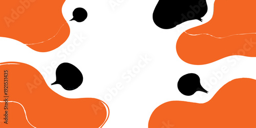 Vector illustration set of an abstract background featuring a cartoon human face and funny animal dog paw shapes with black heart symbols and orange cloud elements for a Valentine art print design