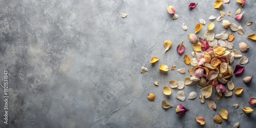 Delicate pastel flower petals scattered on a textured surface creating a romantic and serene atmosphere