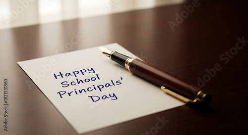 Wallpaper Mural A heartfelt note on a wooden desk commemorates School Principals' Day, expressing deep gratitude and appreciation for educational leaders' dedication and impact on students' lives Torontodigital.ca