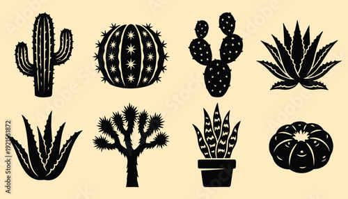 Diverse Cactus and Succulent Silhouettes Vector Set