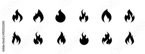 Fire icon collection. Fire flame symbol. Bonfire silhouette logotype. Flames symbols set flat style Vector illustration.