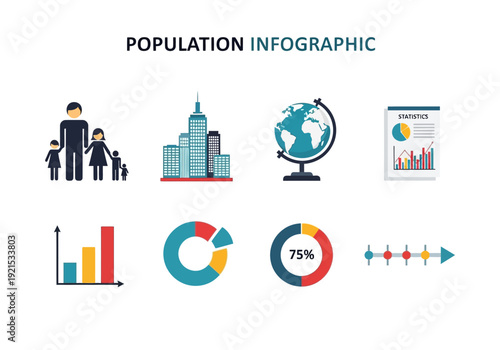 Infographic elements for visualizing population data and trends globally