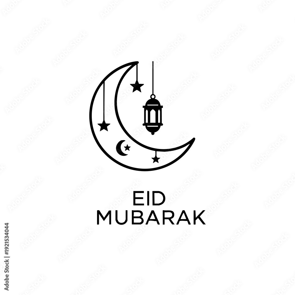 Fototapeta premium Eid mubarak greeting card with crescent moon and lantern