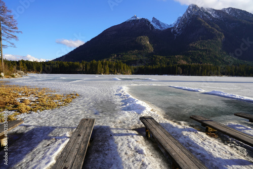 the frozen lake Hintersee in Germany