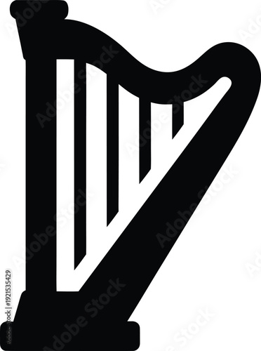 harp silhouette Black silhouette vector illustration on transparent background