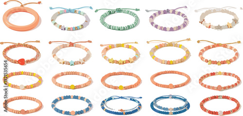 Colorful Beaded Bracelets Collection Handmade Jewelry Accessories Vector Illustration Set