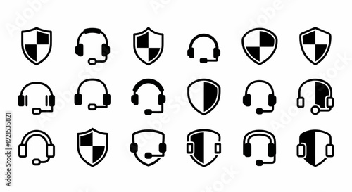 Gaming Headset and Shield Icons: Security, Support, and Communication
