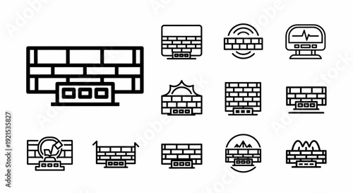 Firewall Icons: Digital Security, Network Protection, Cyber Defense
