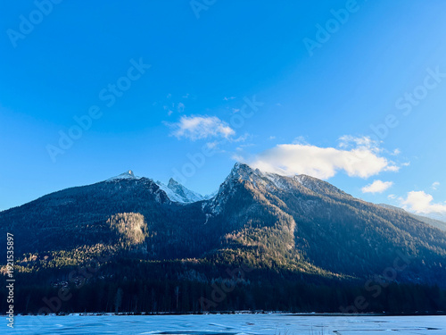 the frozen lake Hintersee in Germany