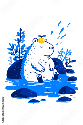 Capybara Relaxing in Minimal Hot Spring