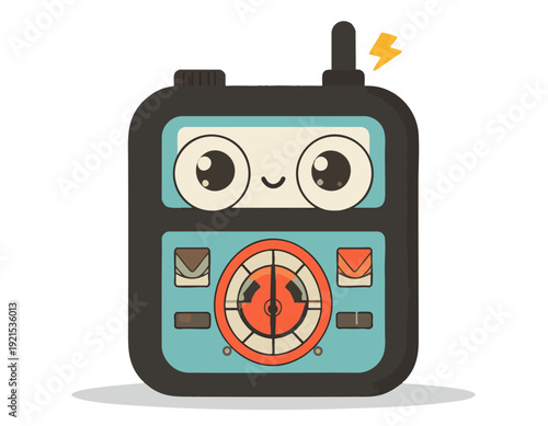 flat vector illustration of a cute retro walkie talkie mascot