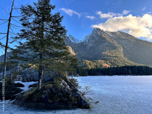 the frozen lake Hintersee in Germany